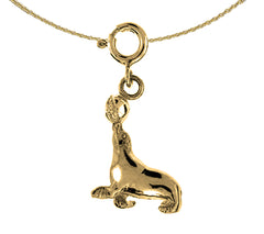 Sterling Silver Seal With Ball Pendant (Rhodium or Yellow Gold-plated)