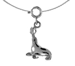 Sterling Silver Seal With Ball Pendant (Rhodium or Yellow Gold-plated)