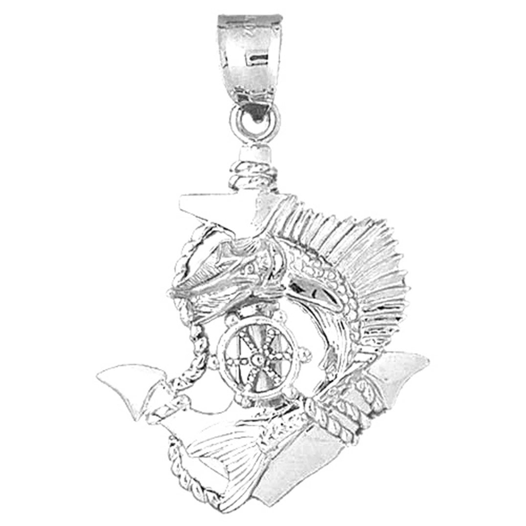 Sterling Silver Anchor And Ships Wheel Pendant