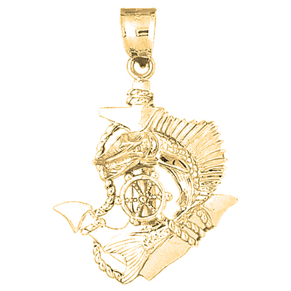 Yellow Gold-plated Silver Anchor And Ships Wheel Pendant