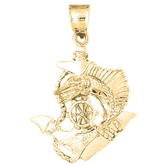 Yellow Gold-plated Silver Anchor And Ships Wheel Pendant
