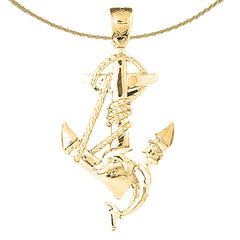 Sterling Silver Anchor And Dolphin Pendant (Rhodium or Yellow Gold-plated)