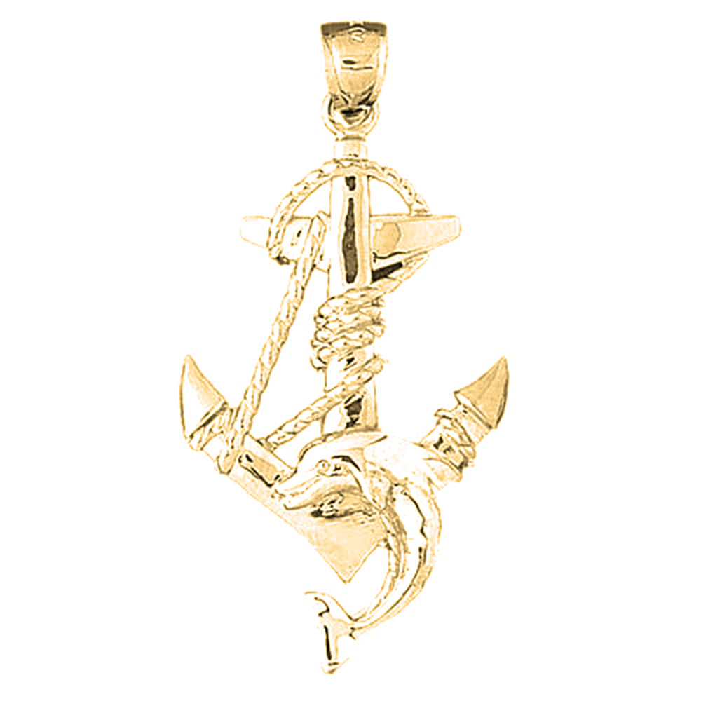Yellow Gold-plated Silver Anchor And Dolphin Pendant