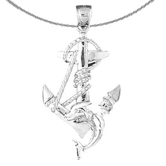 Sterling Silver Anchor And Dolphin Pendant (Rhodium or Yellow Gold-plated)