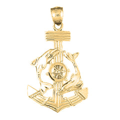 Yellow Gold-plated Silver Anchor, Ships Wheel, And Dolphin Pendant