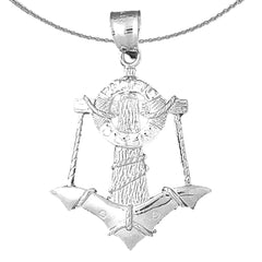 Sterling Silver Anchor And Life Savor Pendant (Rhodium or Yellow Gold-plated)