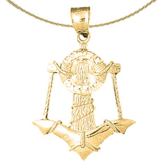 Sterling Silver Anchor And Life Savor Pendant (Rhodium or Yellow Gold-plated)