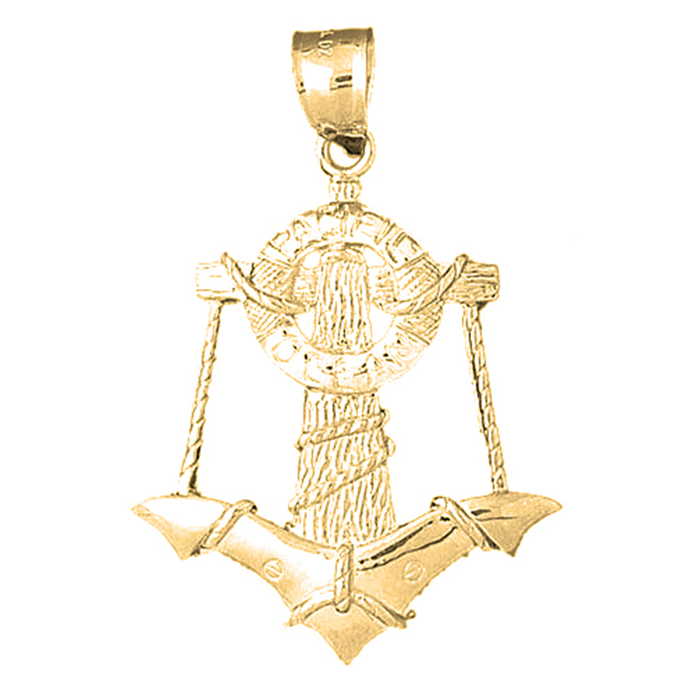 Yellow Gold-plated Silver Anchor And Life Savor Pendant