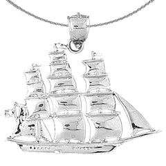 Sterling Silver Pirate Ship Pendant (Rhodium or Yellow Gold-plated)