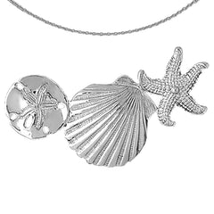 Sterling Silver Sand Dollar, Shell, And Starfish Pendant (Rhodium or Yellow Gold-plated)