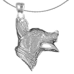 Sterling Silver German Shepard - Dog Pendant (Rhodium or Yellow Gold-plated)