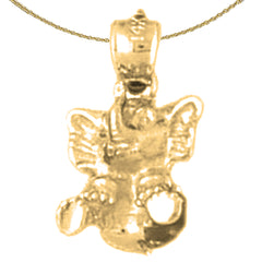 Sterling Silver 3D Elephant Pendant (Rhodium or Yellow Gold-plated)