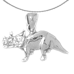 Sterling Silver Triceratops Dinosaur Pendant (Rhodium or Yellow Gold-plated)