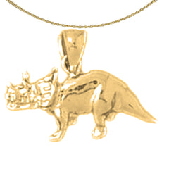 Sterling Silver Triceratops Dinosaur Pendant (Rhodium or Yellow Gold-plated)