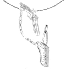 Sterling Silver 3D Revolver Gun And Holster Pendant (Rhodium or Yellow Gold-plated)