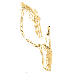 Yellow Gold-plated Silver 3D Revolver Gun And Holster Pendant
