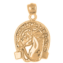 Yellow Gold-plated Silver Horse Shoe And Horse Pendant