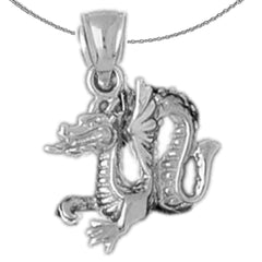Sterling Silver 3D Dragon Pendant (Rhodium or Yellow Gold-plated)