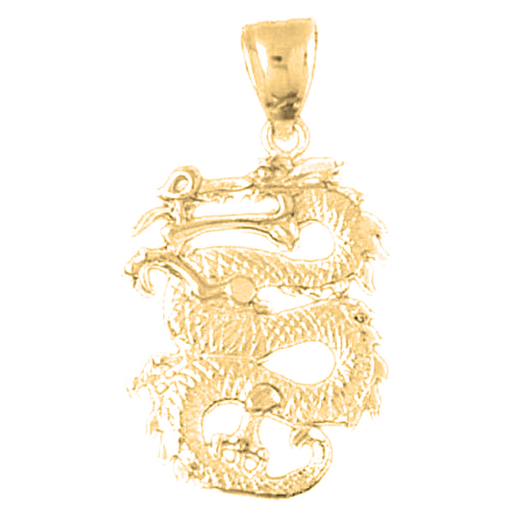 Yellow Gold-plated Silver 3D Dragon Pendant