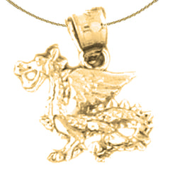 Sterling Silver 3D Dragon Pendant (Rhodium or Yellow Gold-plated)