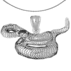 Colgante de serpiente cascabel de plata de ley (bañado en rodio o oro amarillo)