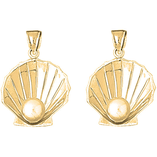 14K or 18K Gold 35mm Shell With Pearl Earrings