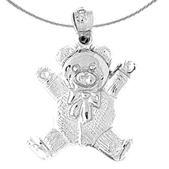 Sterling Silver Teddy Bear Pendant (Rhodium or Yellow Gold-plated)