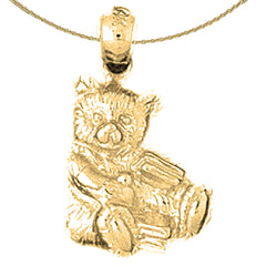 Sterling Silver Teddy Bear Pendant (Rhodium or Yellow Gold-plated)