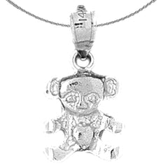 Sterling Silver Teddy Bear Pendant (Rhodium or Yellow Gold-plated)