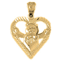 Yellow Gold-plated Silver Teddy Bear In Heart Pendant