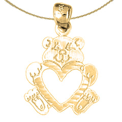 Sterling Silver Teddy Bear With Heart Pendant (Rhodium or Yellow Gold-plated)
