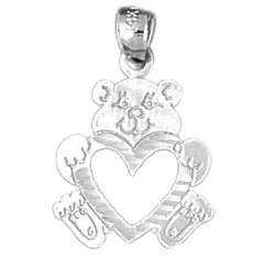 Sterling Silver Teddy Bear With Heart Pendant