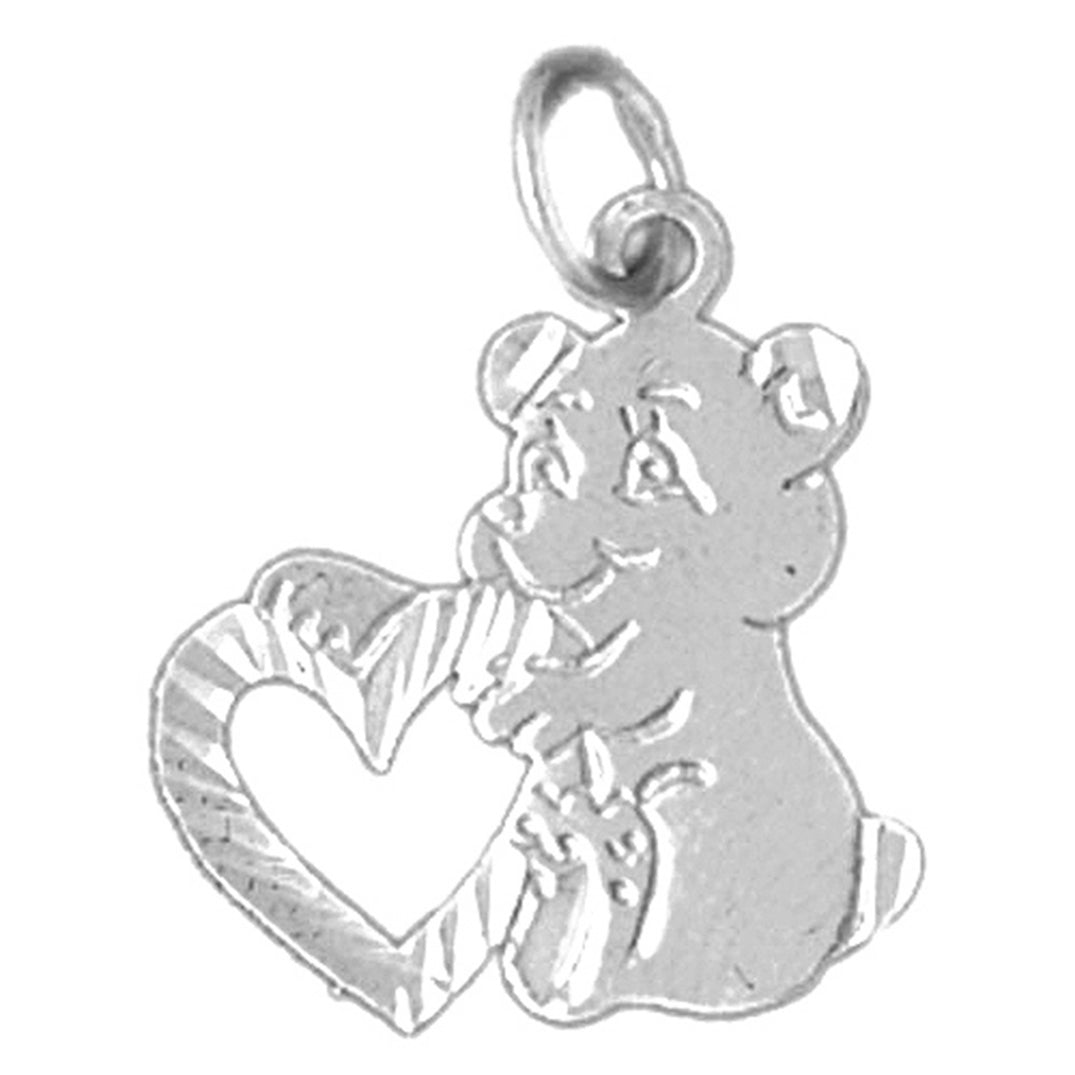 Sterling Silver Teddy Bear With Heart Pendant