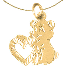 Sterling Silver Teddy Bear With Heart Pendant (Rhodium or Yellow Gold-plated)