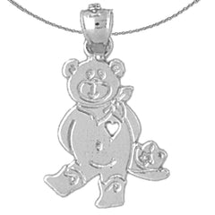 Sterling Silver Teddy Bear Pendant (Rhodium or Yellow Gold-plated)