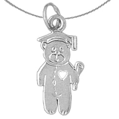 Sterling Silver Teddy Bear Pendant (Rhodium or Yellow Gold-plated)