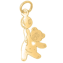 Yellow Gold-plated Silver Teddy Bear With Balloons Pendant