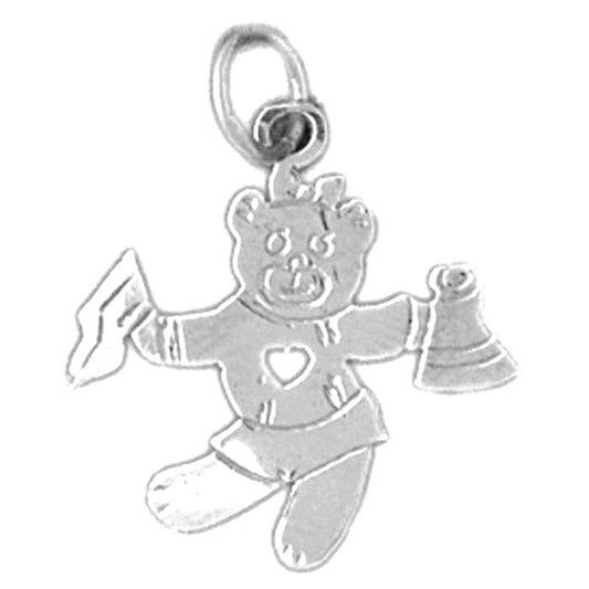 Sterling Silver Teddy Bear Cheerleader Pendant