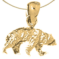 Sterling Silver 3D Grizzley Bear Pendant (Rhodium or Yellow Gold-plated)