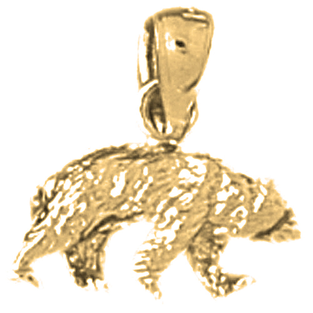 Yellow Gold-plated Silver 3D Grizzley Bear Pendant