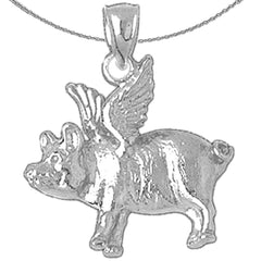Sterling Silver Flying Pig Pendant (Rhodium or Yellow Gold-plated)