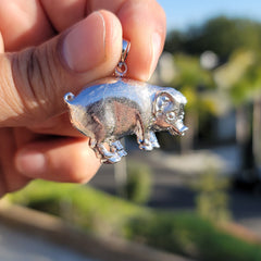 Sterling Silver Pig Pendant (Rhodium or Yellow Gold-plated)