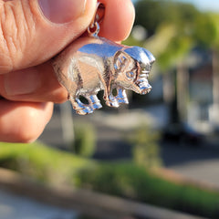 Sterling Silver Pig Pendant (Rhodium or Yellow Gold-plated)