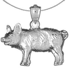 Sterling Silver Pig Pendant (Rhodium or Yellow Gold-plated)
