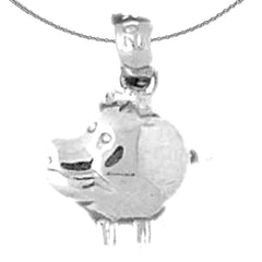 Sterling Silver Hippopotamus Pendant (Rhodium or Yellow Gold-plated)