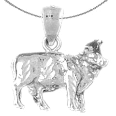 Colgante de vaca en 3D de plata de ley (bañado en rodio o oro amarillo)