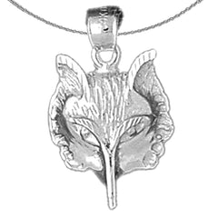 Sterling Silver Wolf Pendant (Rhodium or Yellow Gold-plated)