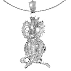 Sterling Silver Owl Pendant (Rhodium or Yellow Gold-plated)