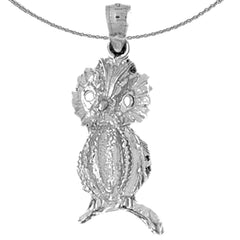 Sterling Silver Owl Pendant (Rhodium or Yellow Gold-plated)
