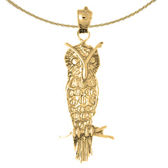 Colgante de búho de plata de ley (bañado en rodio o oro amarillo)